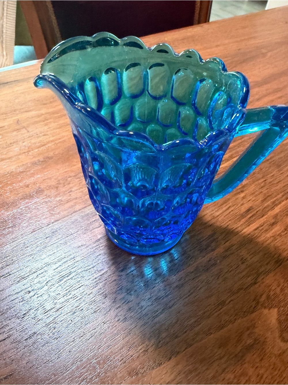 Blue Pressed Glass Pitcher -